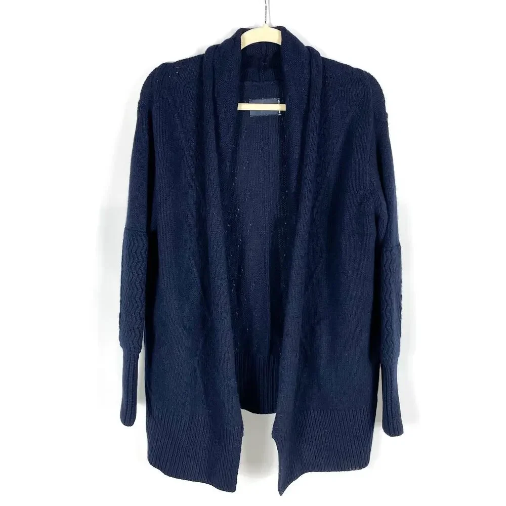 Zadig & Voltaire Cyan Cashmere Cardigan Navy Blue Open Front‎ Long Sleeve Sz M - Picture 4 of 12